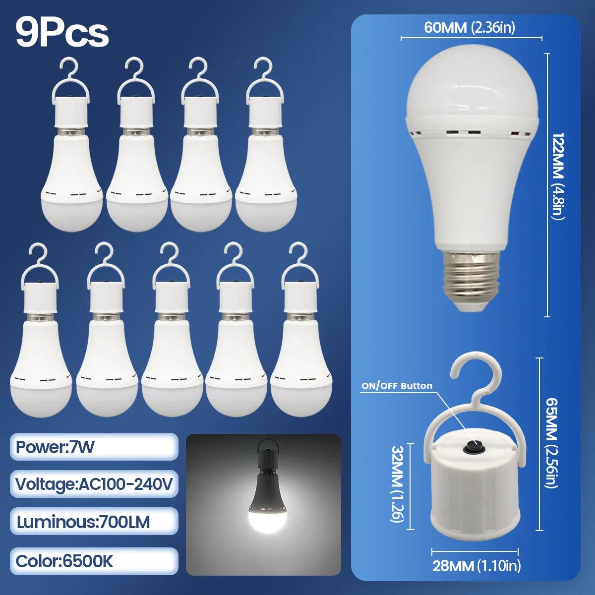 Rechargeable LED Emergency Bulb – Portable 7W Light for Camping and Home Power