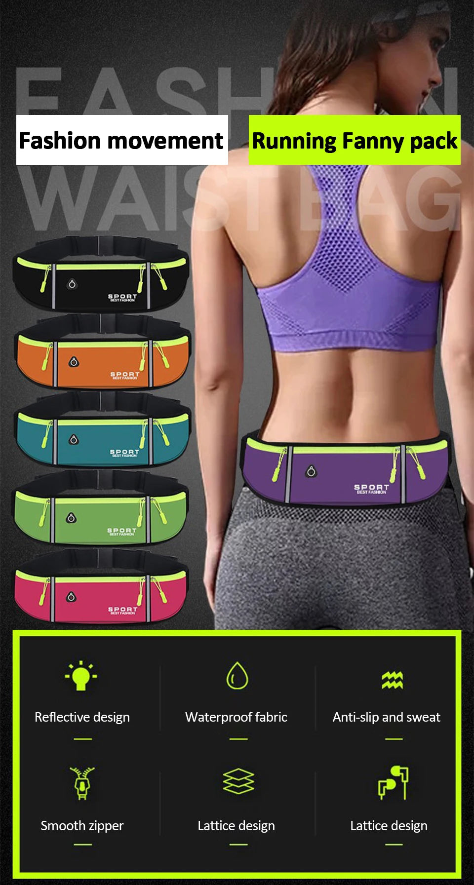 Running Waist Belt – Slim Fanny Pack for Mobile Phone Gym and Cycling