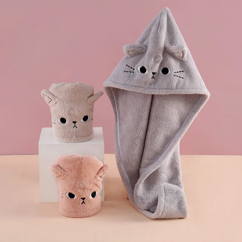 Microfiber Cat Ear Hair Towel – Quick Dry Absorbent Turban for Bath and Shower