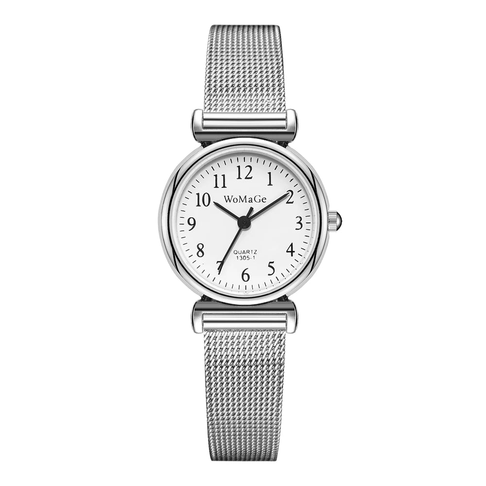 Silver Mesh Quartz Watch – Small Dial Stainless Steel for Women