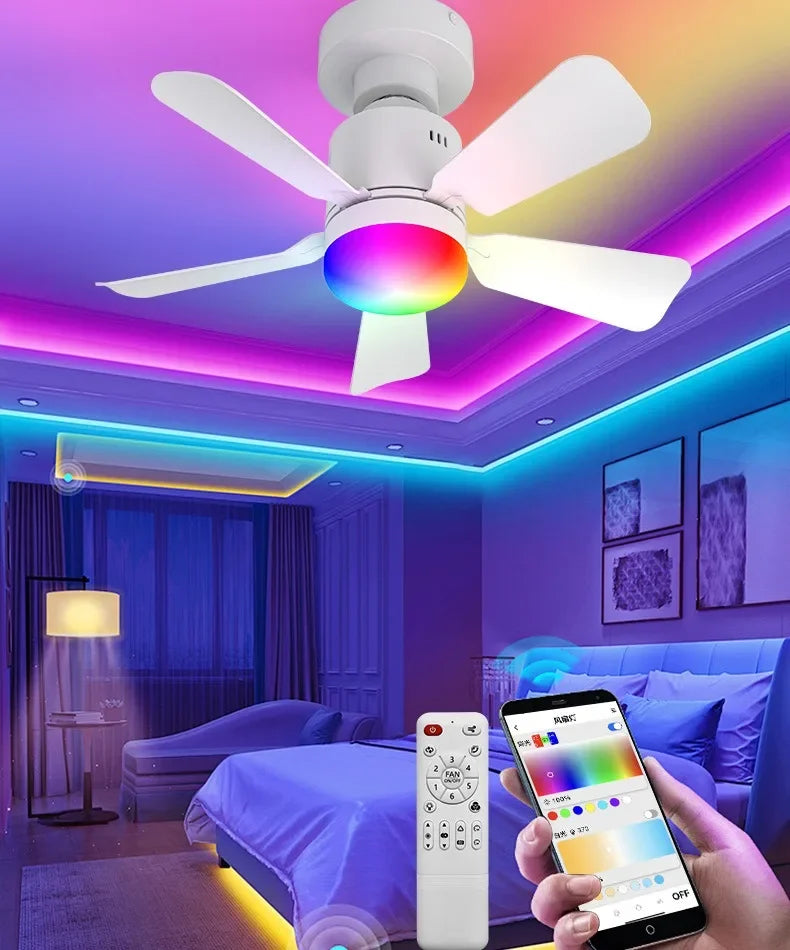 Smart RGB Ceiling Fan – E27 Bluetooth Lamp for Bedroom Decor