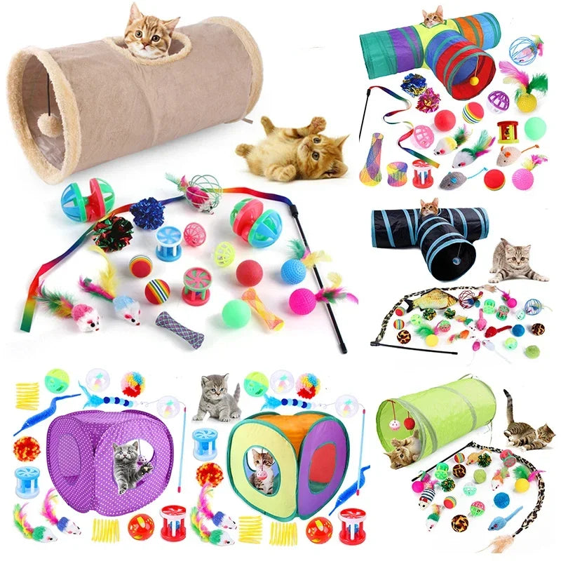 Interactive Cat Play Tunnel – Foldable Mouse and Fish Toy Set for Pets