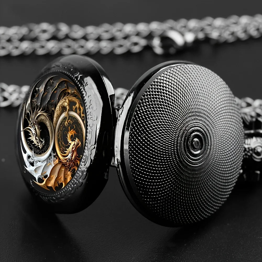 Vintage Dragon Pocket Watch – Quartz Necklace Pendant for Men and Kids