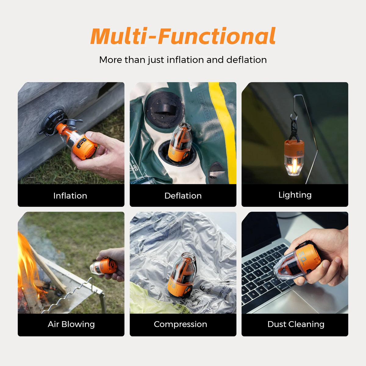 Portable Electric Air Pump – LED Camping Inflator for Sleeping Pads and Beds
