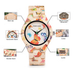 BOBO BIRD Wooden Women's Watch – Floral Engraved Handmade Quartz Wristwatch