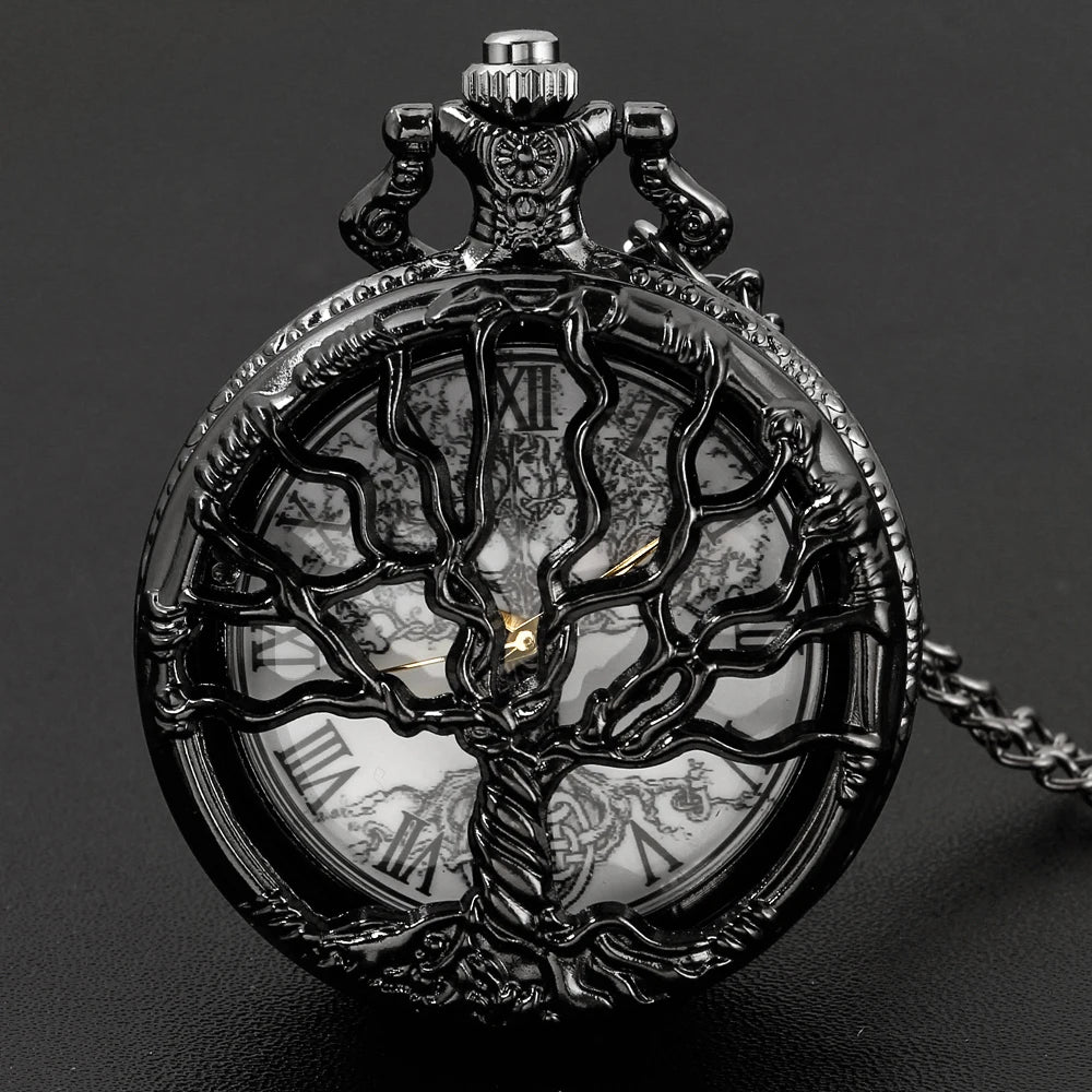 Vintage Tree of Life Pocket Watch – Antique Necklace Pendant for Cosplay