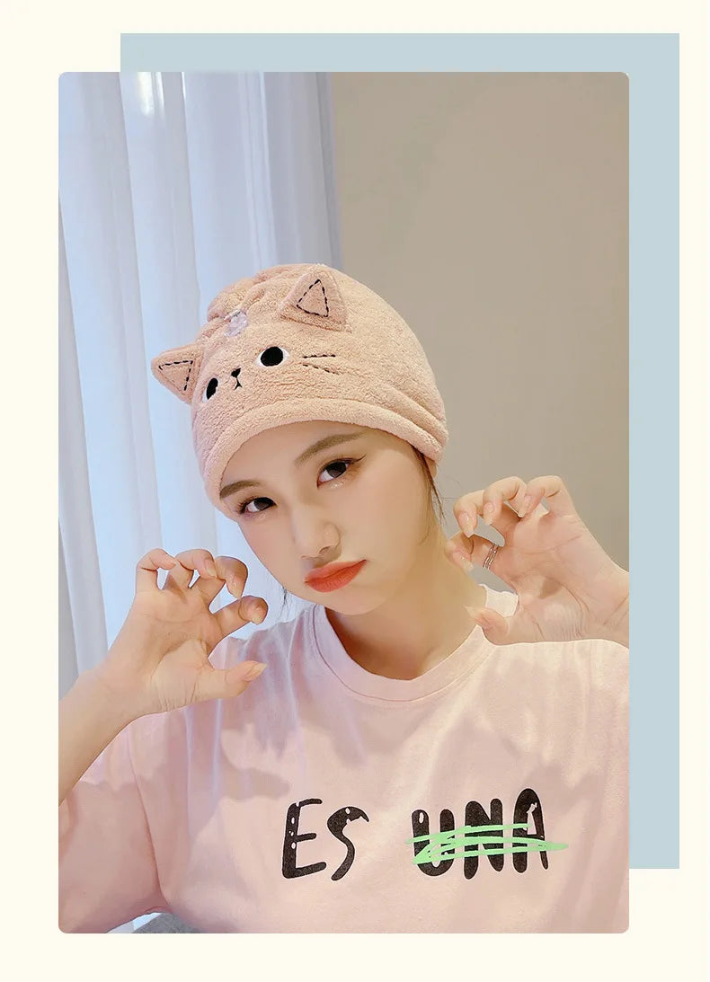 Microfiber Cat Ear Hair Towel – Quick Dry Absorbent Turban for Bath and Shower