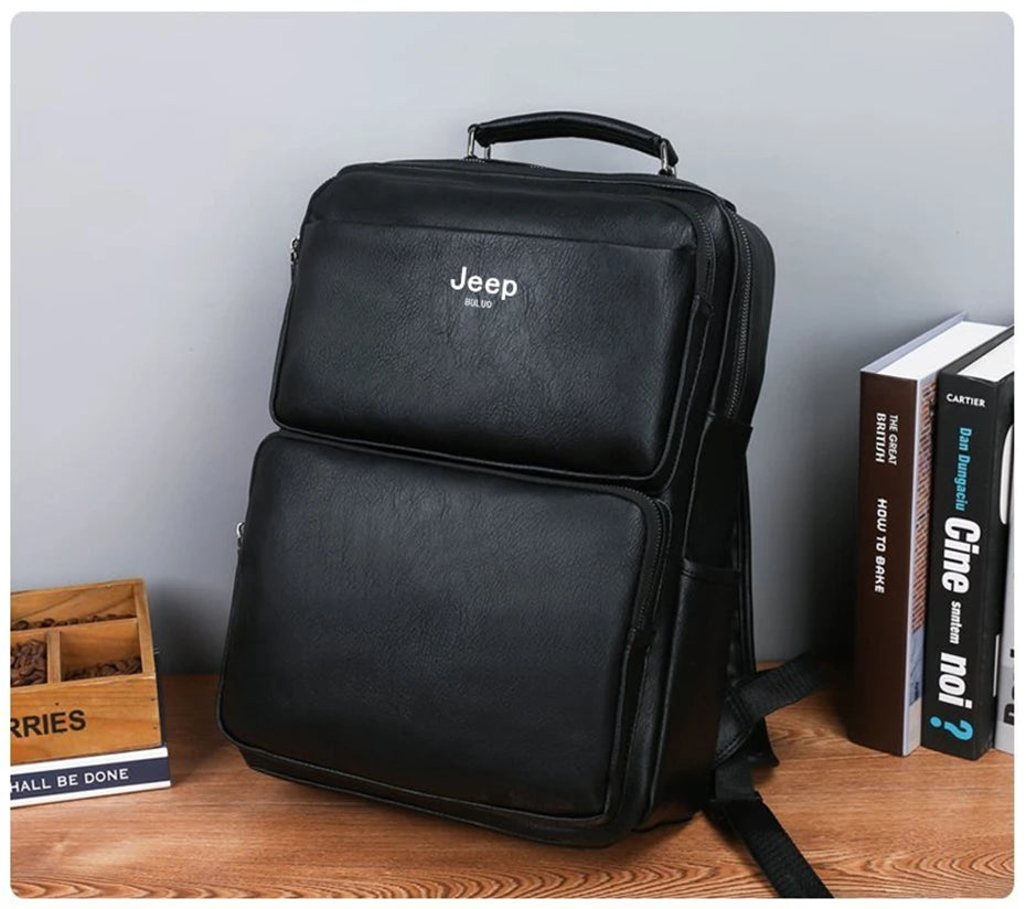 Split Leather Laptop Backpack – Large 14 Inch Travel Bag for Men