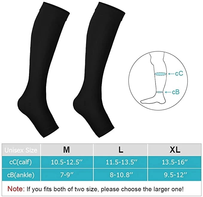 Graduated Compression Stockings – Open Toe Calf Sleeves for Varicose Veins