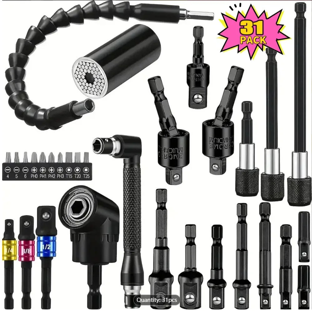 Flexible Drill Bit Extension Set – 105° Right Angle Adapter for Power Tools