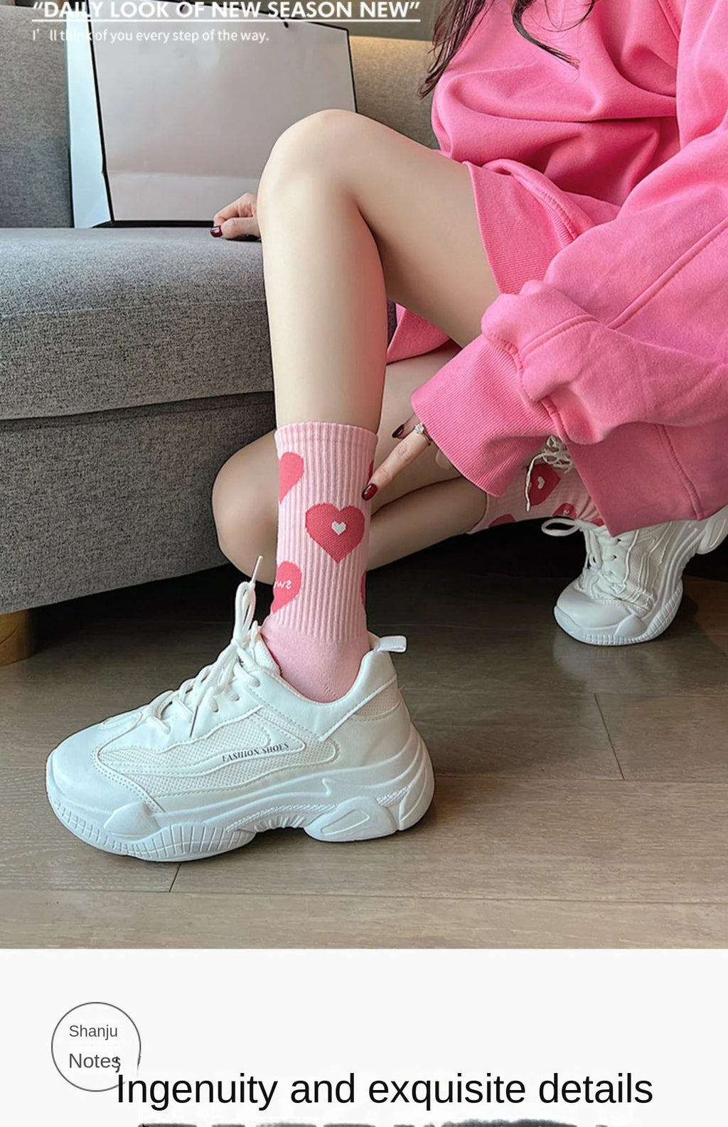 Cotton Strawberry Heart Crew Socks – Cute Women's Casual Fashion Hosiery