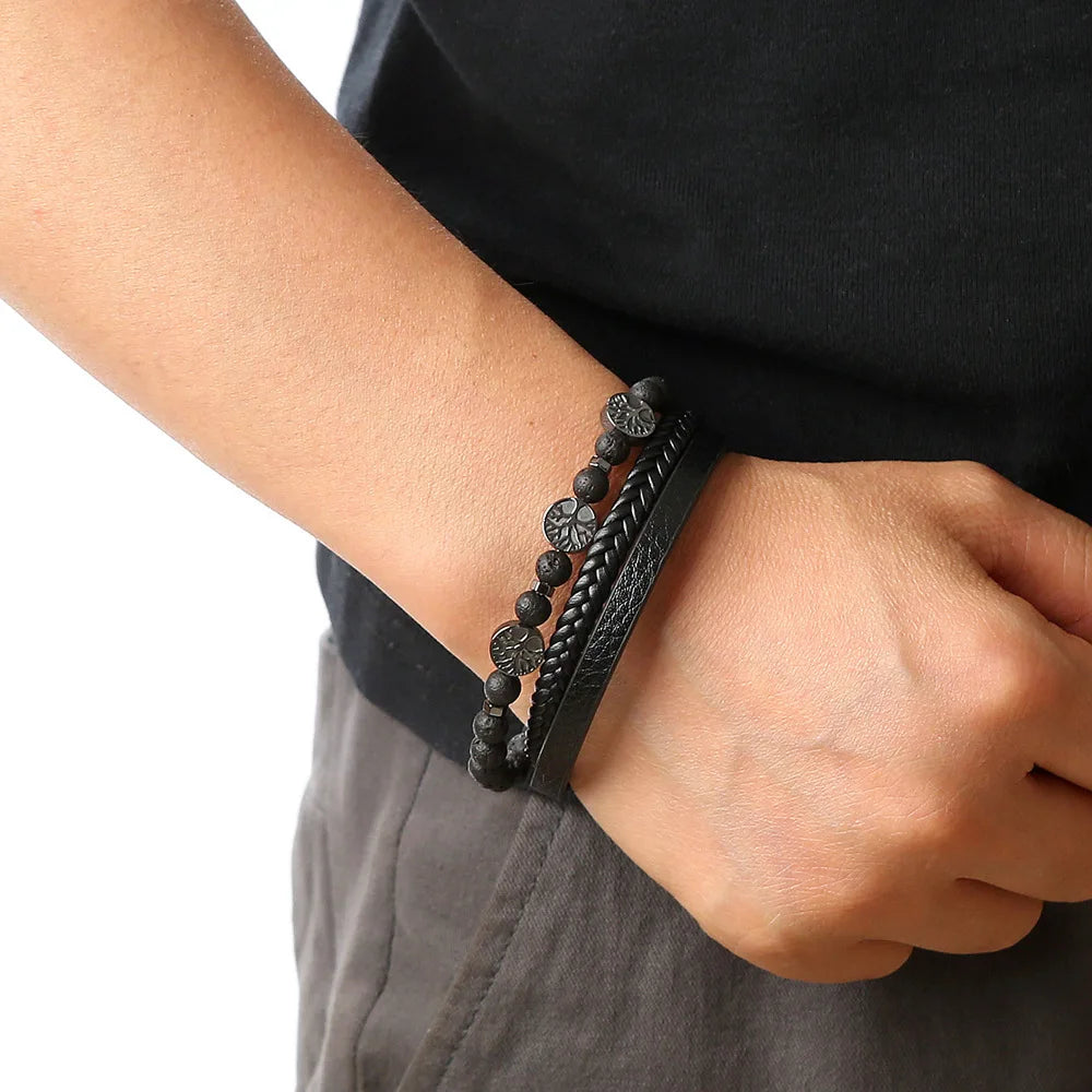Tiger Eye Leather Bracelet – Multi-Layer Beaded Jewelry for Men