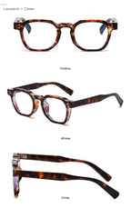 Vintage Rivet Oval Sunglasses – Leopard Anti Blue Light Frames for Men and Women