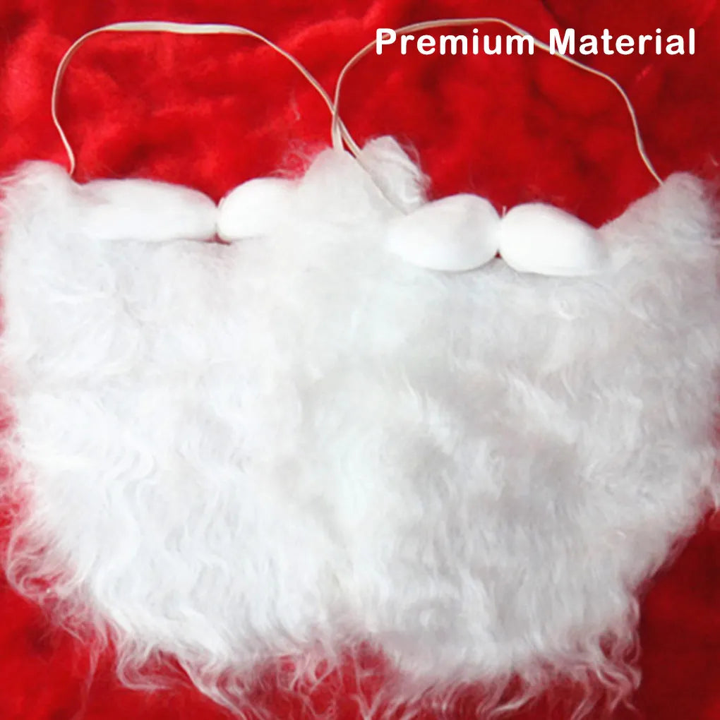 Santa Claus Fake Beard and Moustache – White Facial Hair for Christmas Cosplay