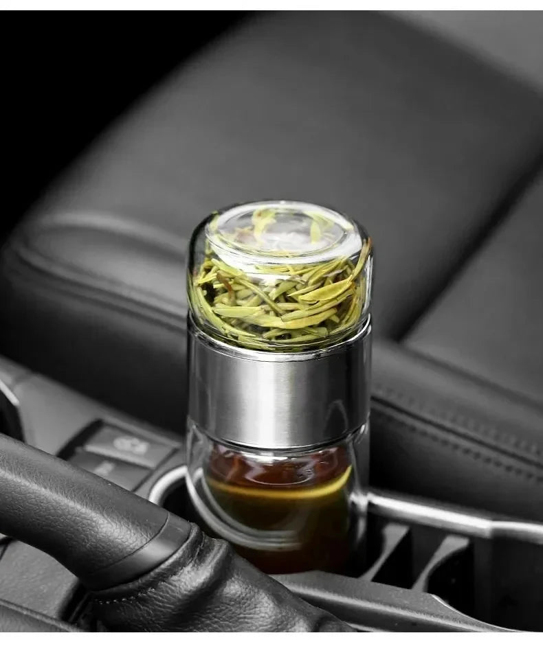 Borosilicate Glass Tea Infuser – Double Layer Bottle for Office and Travel