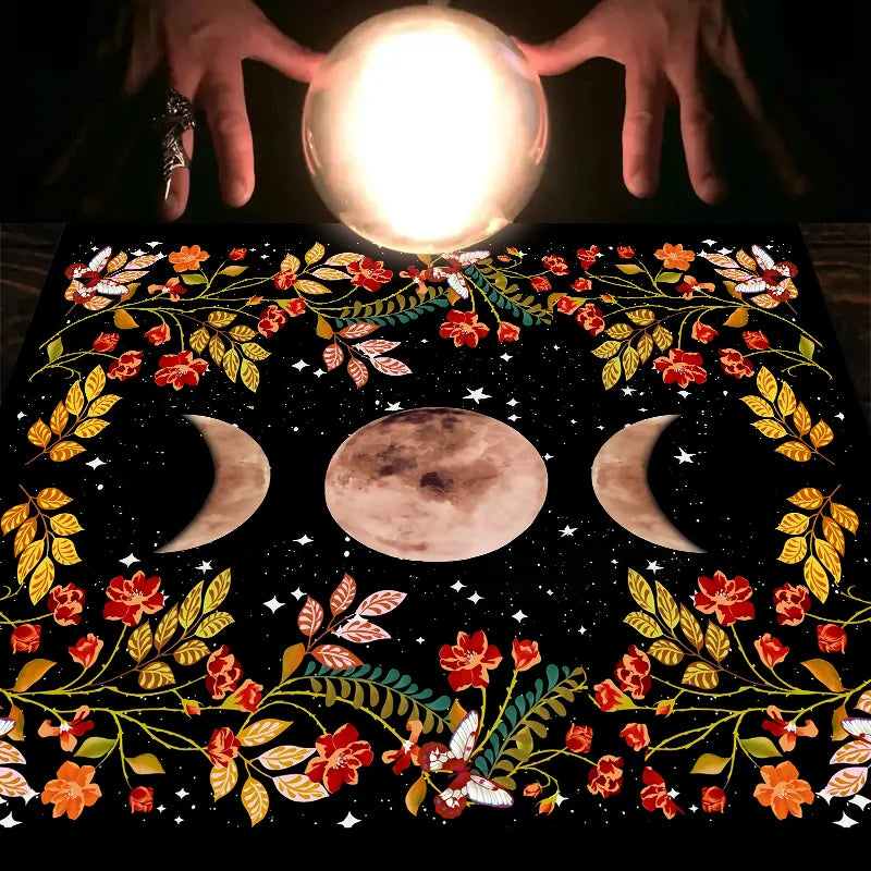 Moonlight Flower Tarot Tablecloth – Velvet Altar Mat for Witchcraft Rituals