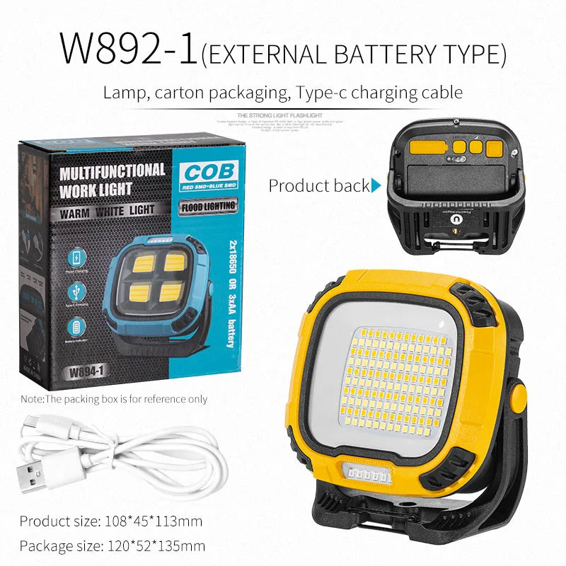 Rechargeable LED Spotlight Lantern – Magnetic Work Light for Outdoor Camping