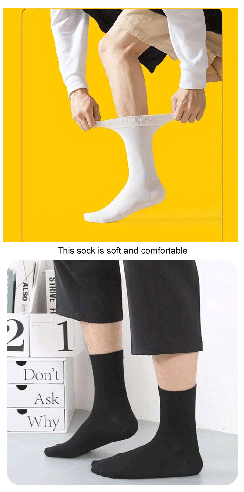 Mid Length Cotton Socks – Solid Color Business Casual for Daily Wear