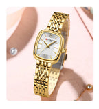 Gold Stainless Steel Quartz Watch – Elegant Square Dial for Business Fashion