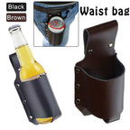 Vintage Leather Belt Bag – Adjustable Bottle Holster for Hiking and Camping