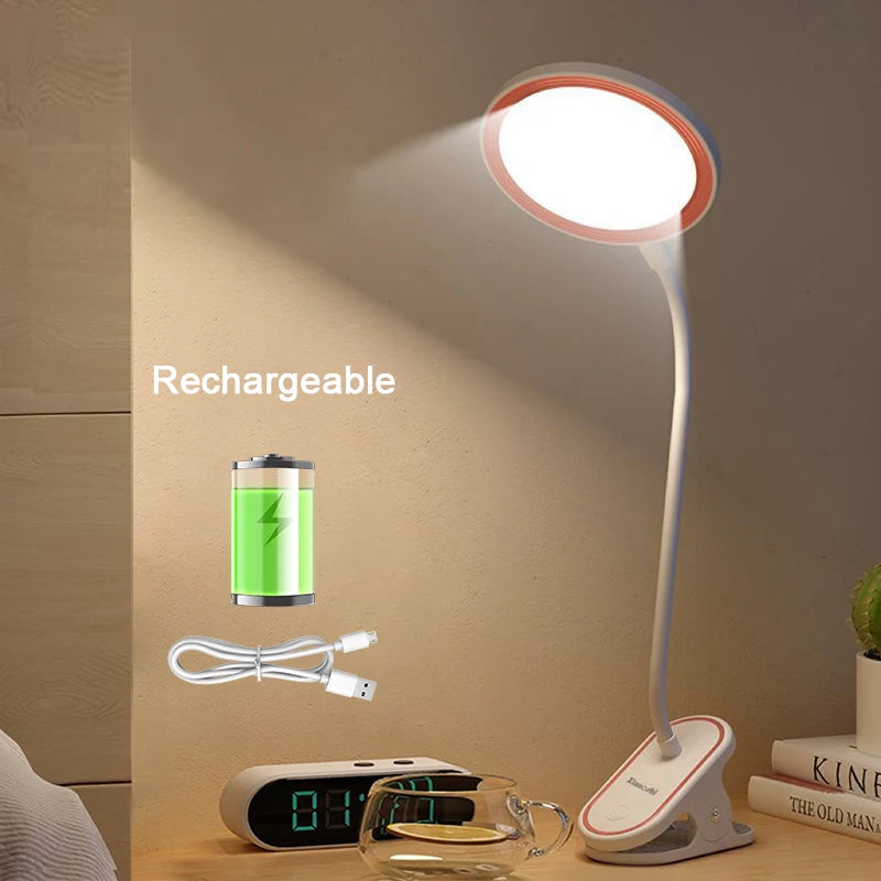 Rechargeable Clip-On LED Desk Lamp – Eye-Protection Light for Bedside Reading