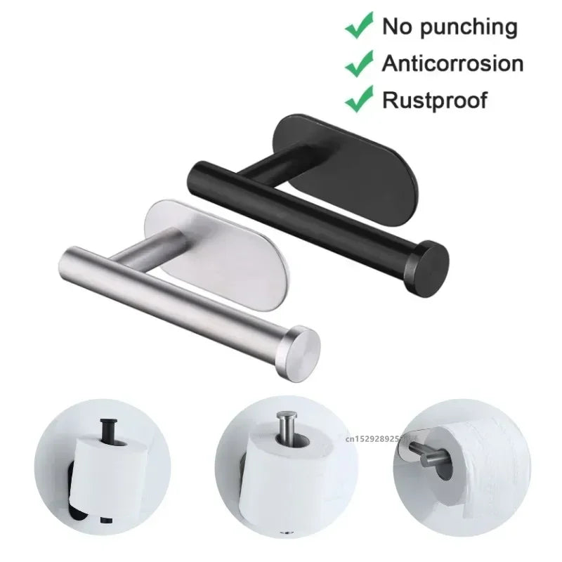 Stainless Steel Toilet Paper Holder – Self-Adhesive Wall Mount for Bathroom