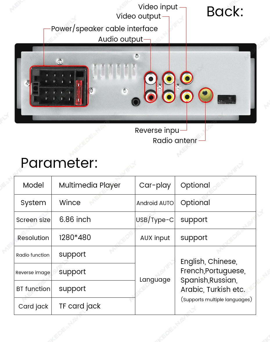 Car Multimedia Player – 6.86 Inch Touchscreen for Apple CarPlay and Android