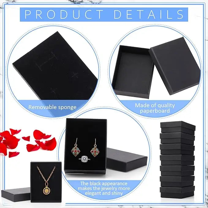 Black Square Jewelry Box – Velvet Display Organizer for Rings and Earrings