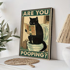 Funny Black Cat Newspaper Poster – Retro Bathroom Wall Art for Home Decor