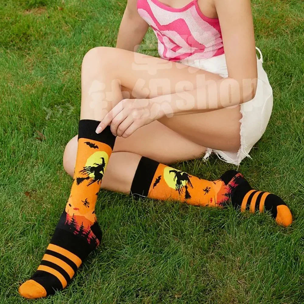 Cotton Novelty Crew Socks – Colorful Animal Print for Casual Halloween Wear