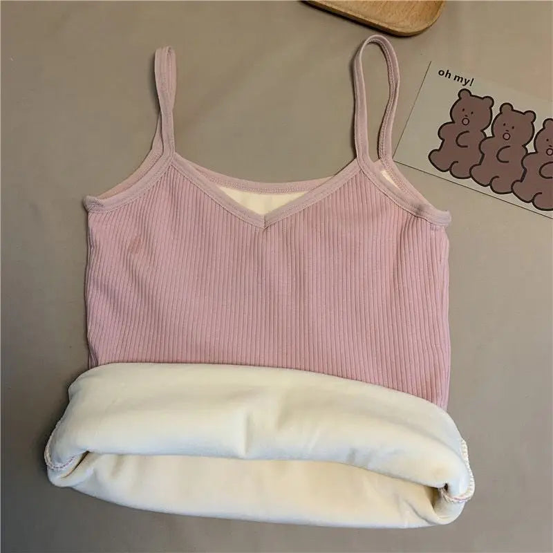 Velvet Corset Tank Top – Slim Fleece Winter Base Layer for Women