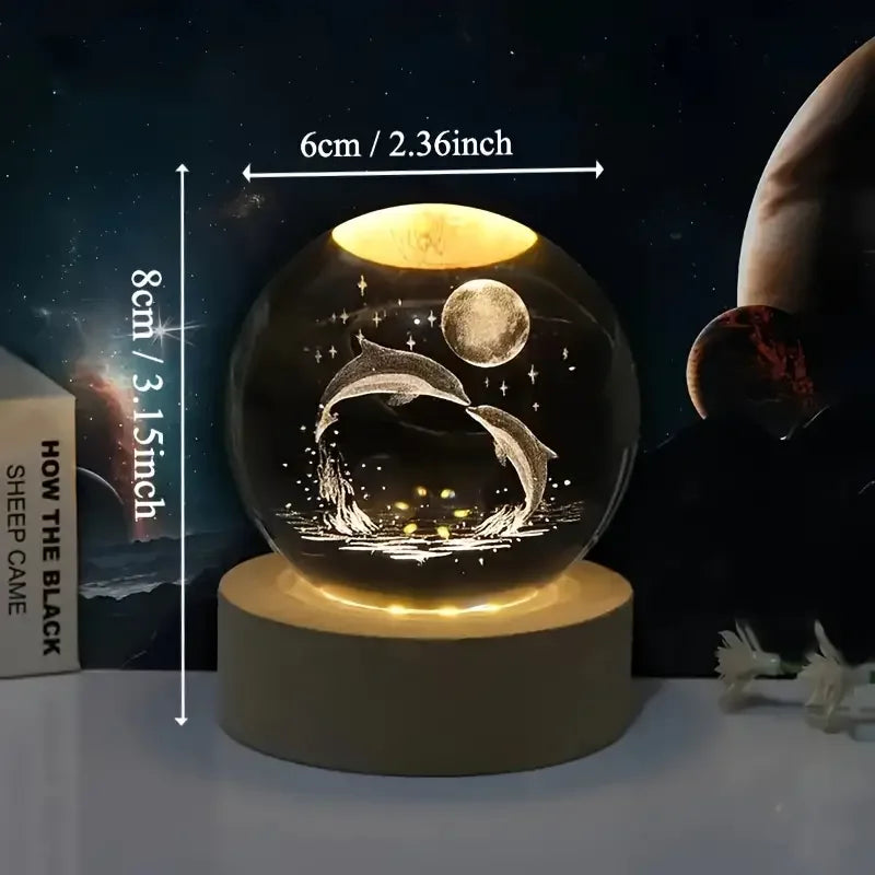 3D Dolphin Crystal Ball – Laser Etched Marine Statue for Birthday Gifts
