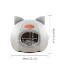 Plush Cat Shape Bed – Semi-Closed Warm Cave for Pet Sleeping