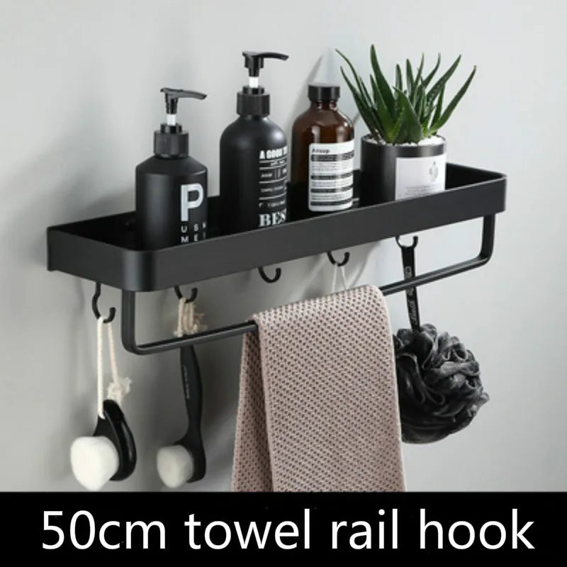 Bathroom Corner Shelf – Adhesive Black Shower Storage for Shampoo