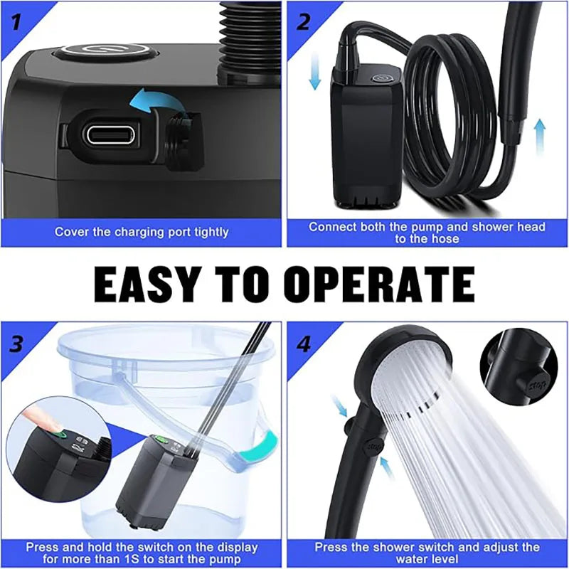Rechargeable Portable Shower – 6000mAh LED Electric Pump for Outdoor Camping
