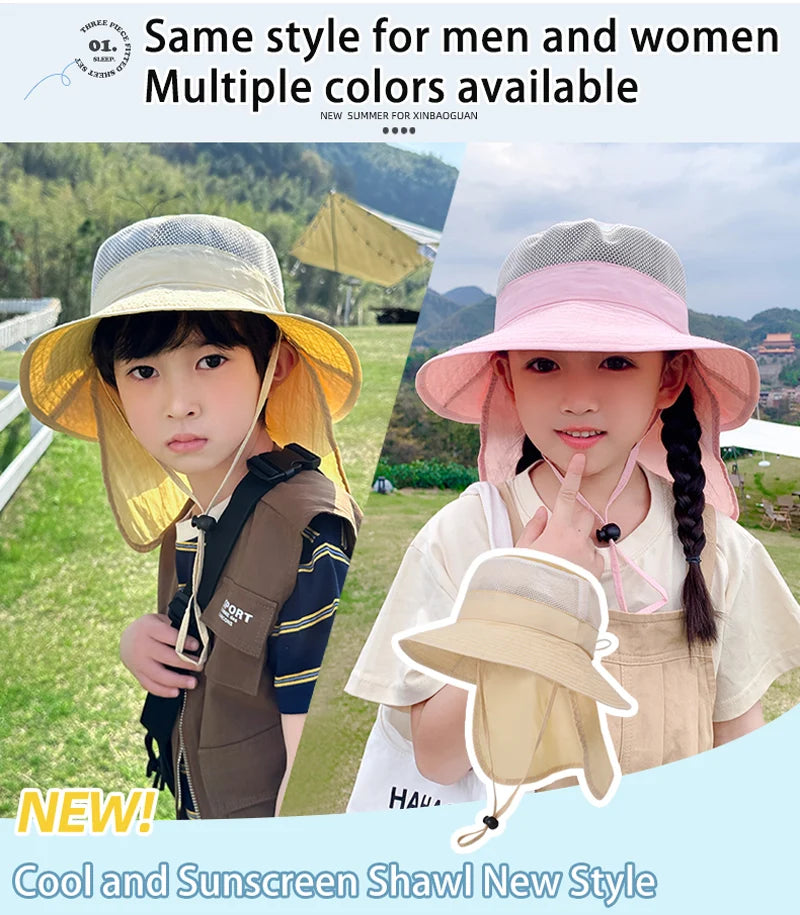 Kids Sunshade Fishing Hat – Breathable Wide Brim Shawl for Outdoor Summer