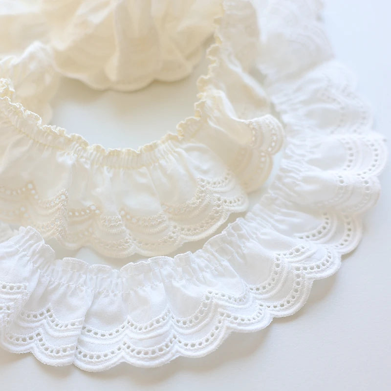 Embroidered Lace Trim – Pleated Cotton Fabric for DIY Dress Sewing Decor