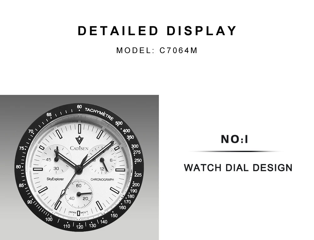 Cadisen Quartz Chronograph Watch – Sapphire Crystal for Men Business Formal