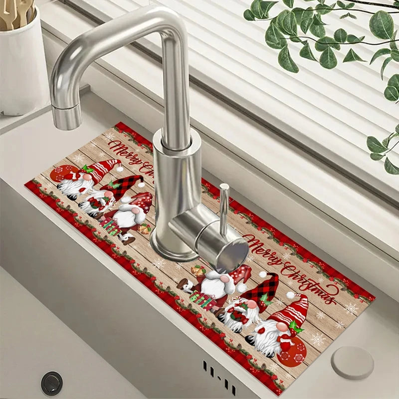 Absorbent Sink Faucet Mat – Christmas Kitchen Decoration for Holiday Home