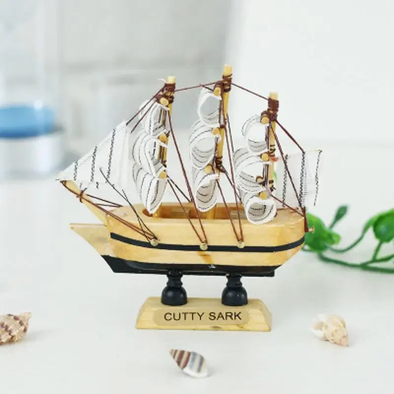 Mediterranean Wooden Boat Decor – Nautical Ship Ornament for Home Decoration