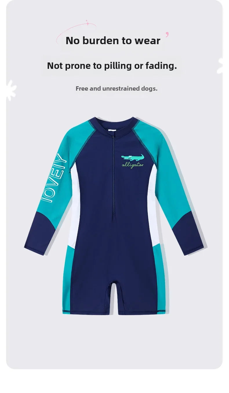 Boys Long Sleeve Swimsuit – UV Protection One-Piece for Summer Swimming