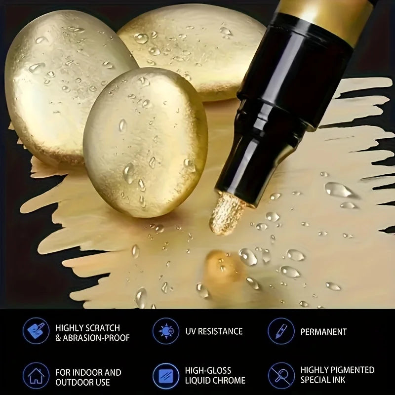 Reflective Chrome Mirror Marker Pens – Gold and Silver for DIY Art Crafts