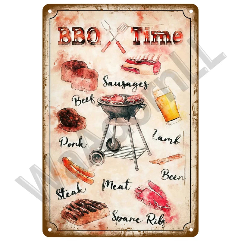 Vintage Metal BBQ Sign – Retro Tin Wall Plaque for Backyard Garden Decor