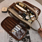 Large PU Leather Makeup Bag – Double Zipper Organizer for Travel Toiletries