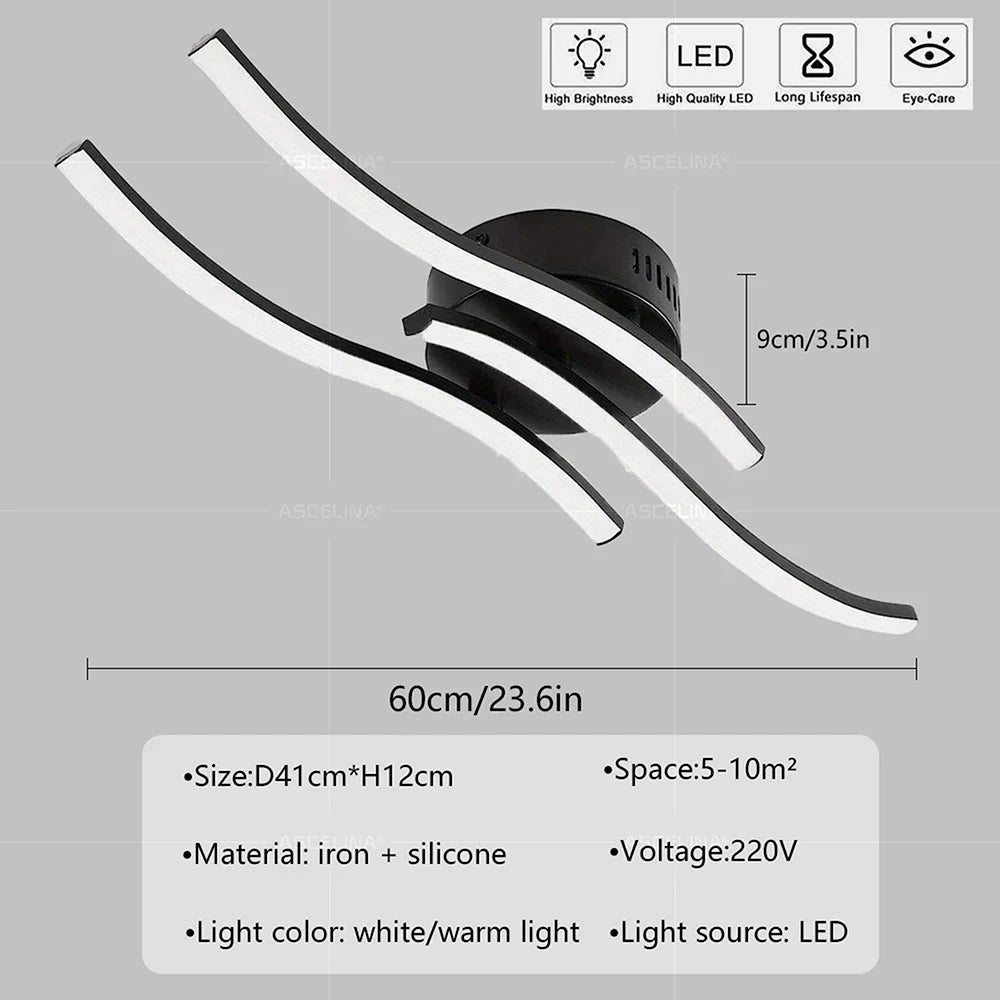 Modern LED Wave Ceiling Light – Minimalist Fixture for Living Room Bedroom