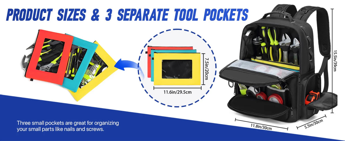 Heavy Duty Tool Backpack – Portable Organizer for Electricians and Plumbers