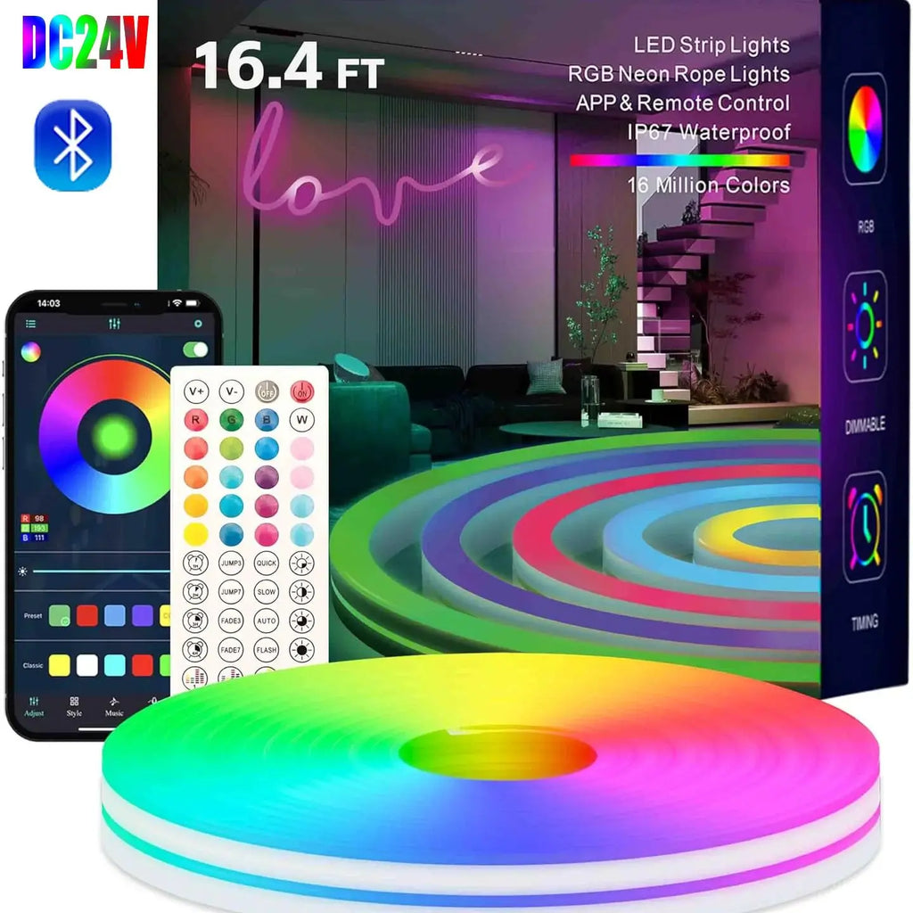 Bluetooth LED RGB Neon Strip – Waterproof Flexible Lights for Outdoor Pool Decor