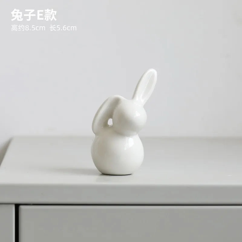 Ceramic Rabbit Figurine – White Porcelain Bunny Decor for Home Office