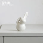 Ceramic Rabbit Figurine – White Porcelain Bunny Decor for Home Office