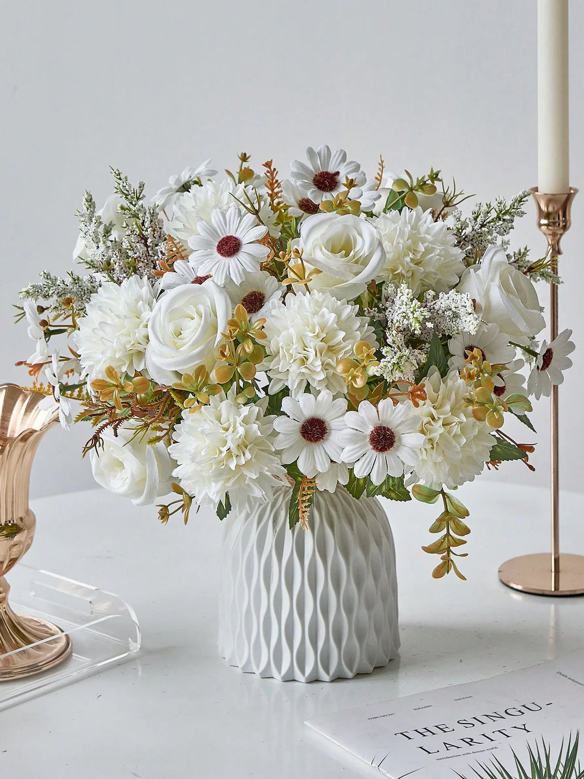 Silk Rose and Daisy Flower Bouquet – Artificial Floral Decor for Weddings